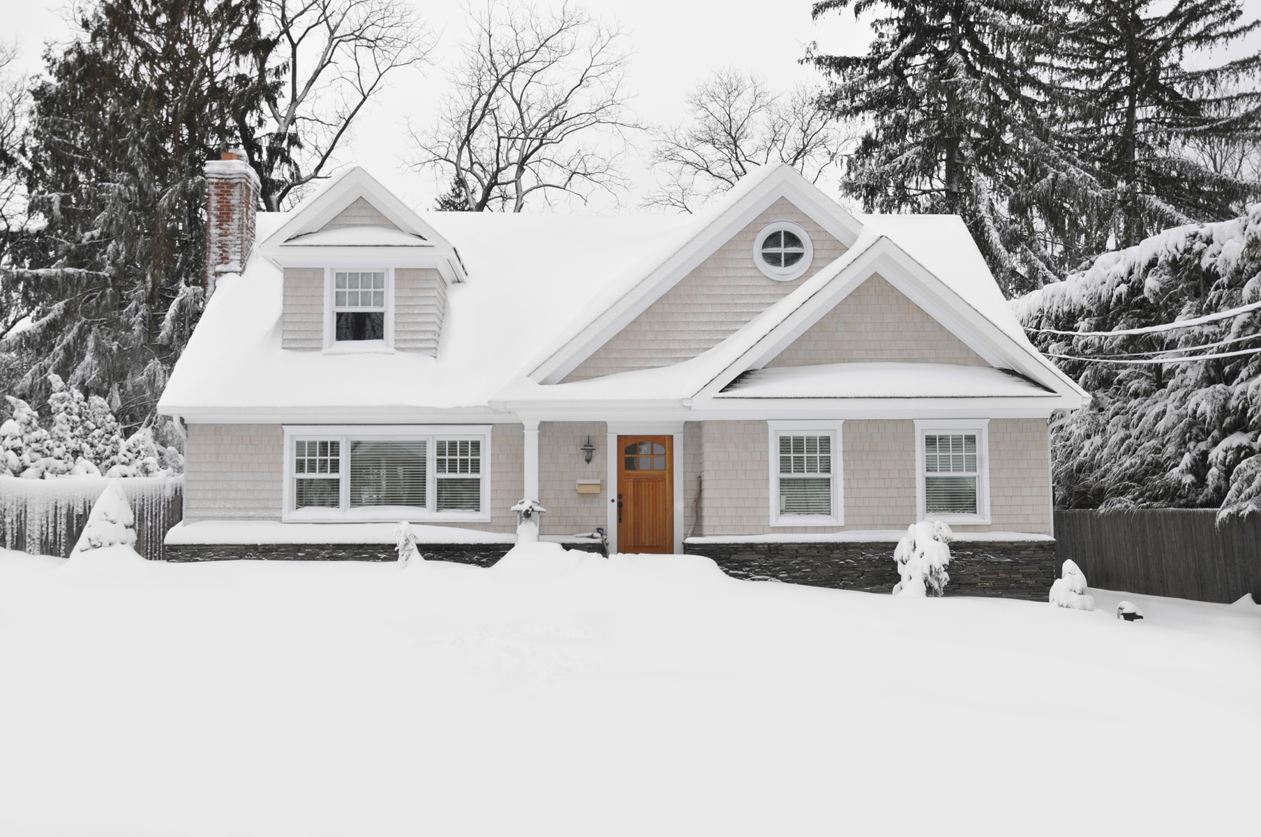 A home covered in snow