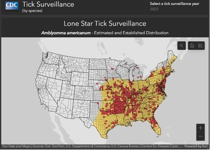 Map of Lone Star Tick Surveillance