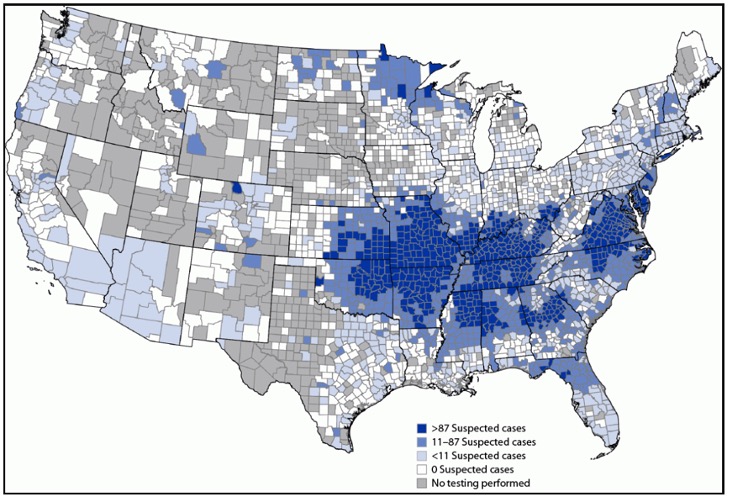 CDC map of alpha-gal syndrome cases